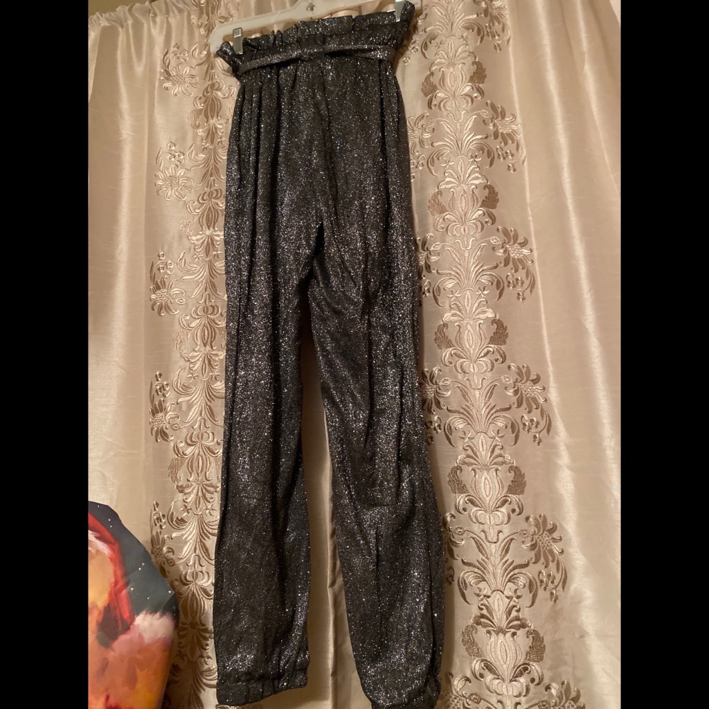Ultimate Sparkle Vegas Christmas Nye Jlo Pants! Silver Glitter On Black Pants